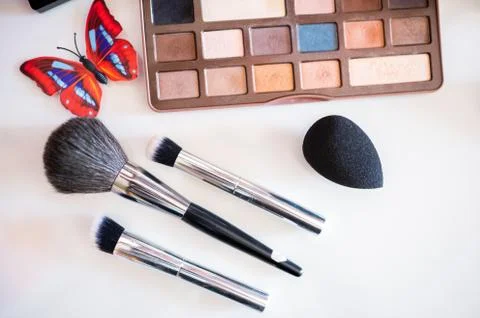 Make-up brushes of different sizes. Stock Photos