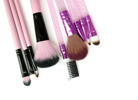 Make-up brushes isolated on white background Stock Photos