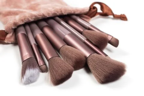 Make-up brushes isolated on white background. close up Stock Photos