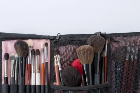 Make up brushes isolated on white. make up background. black brushes Stock Photos