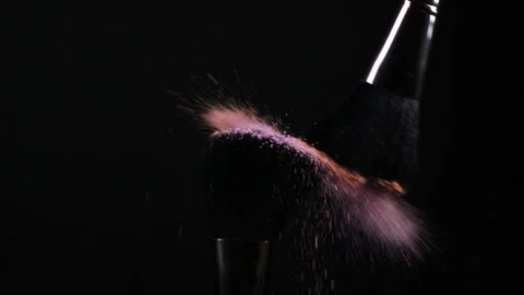 Make-up brushes, pastel light brown and purple color eye shadow powder Stock Footage 170358954