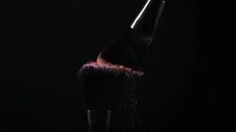 Make-up brushes, pastel light brown and purple color eye shadow powder Stock Footage 171604373