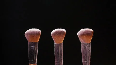 Make-up brushes with pink powder Stock Footage 90857360