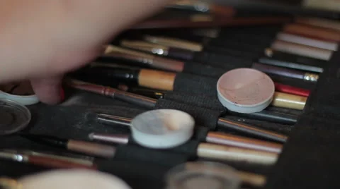 Make-up brushes on  table. Brush set for make-up Stock Footage 45793960