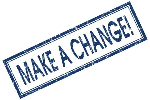 Make a change blue square grungy stamp isolated on white background Stock Illustration