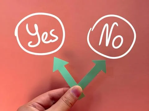 Make a choice. buttons with labels and yes or no signs. make a choice from th Stock Photos