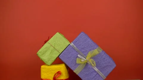 Make Christmas tree shape from gifts, stack gifts, holiday celebration concept Stock Footage 140394956