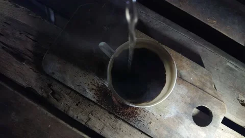 Make coffee with hot water in a cup Stock Footage 227090312