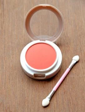 Make up color in box on wood table Stock Photos