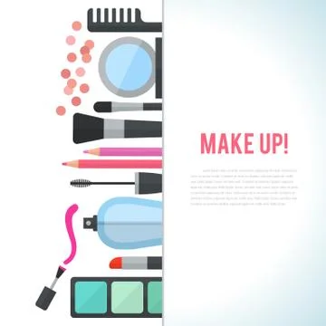 Make up concept flat illustration with cosmetics Stock Illustration