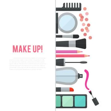 Make up concept flat illustration with cosmetics Stock Illustration