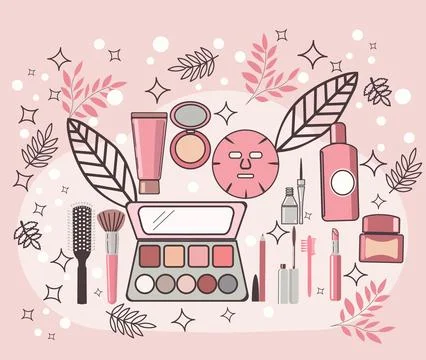 Make Up cosmetic elements set with decorative beauty products Stock Illustration