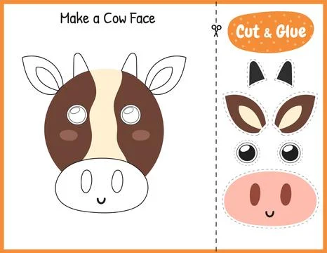 Make a cow face funny game for kids. Cut and glue educational activity page Stock Illustration