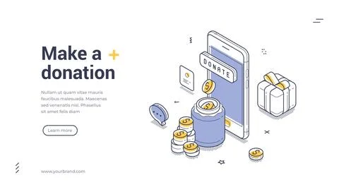 Make A Donation And Charity Support Isometric Web Banner Vector Illustration Stock Illustration