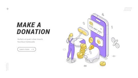 Make A Donation And Charity Support Isometric Vector Illustration For A Fun.. Stock Illustration