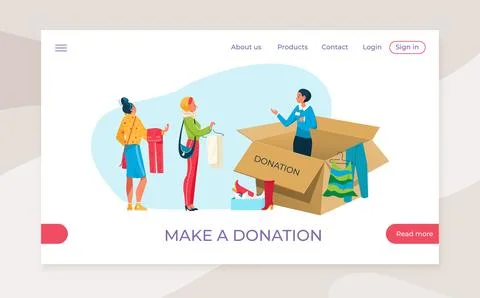 Make donation web application website banner, template landing webpage mobile Stock Illustration