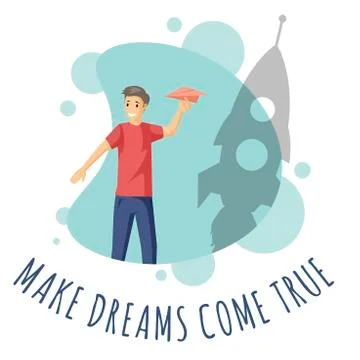 Make dreams come true vector flat illustration with typography. Stock Illustration