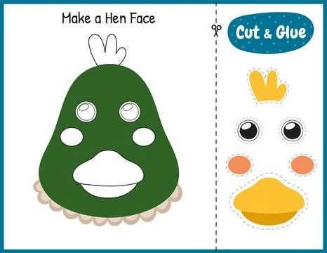 Make a duck face funny game for kids. Cut and glue educational activity page Stock Illustration
