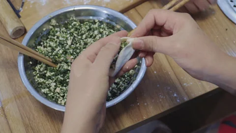 Make dumplings03 Stock Footage 234975317