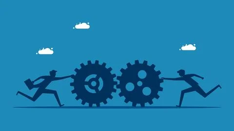 Make an effort together. Two businessmen pushing gears Stockillustratie