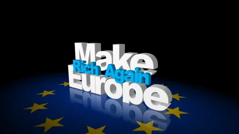 Make Europe Rich Again  Bold 3D White With Blue Text On Dark Stage Stock Footage 328955243