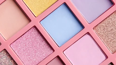 Make up eyeshadow multicolor palette. Colorful bright eye shadows Stock Footage 170398560