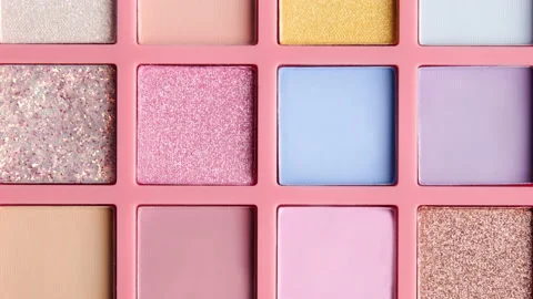 Make up eyeshadow multicolor palette. Colorful bright eye shadows Stock Footage 170398939