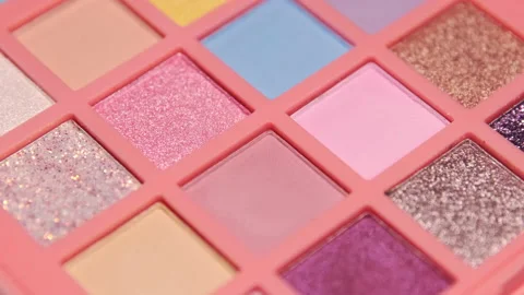 Make up eyeshadow multicolor palette illuminated by light Stock Footage 170385079