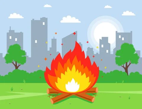 Make a fire in the park on the lawn. Stock-Illustration