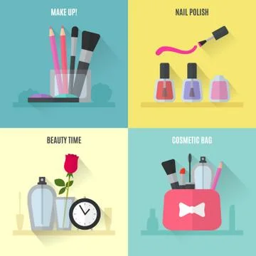 Make up flat icons. Square composition banners Ilustração Stock