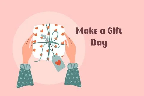 Make a gift day. Hands holding gift box. Stock Illustration