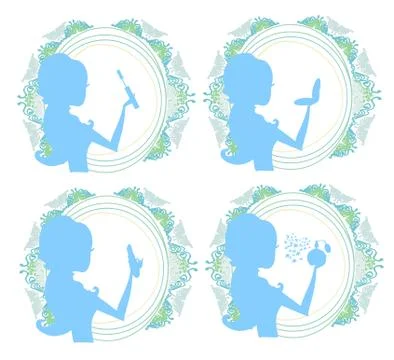 Make-up girl icon set Stock Illustration