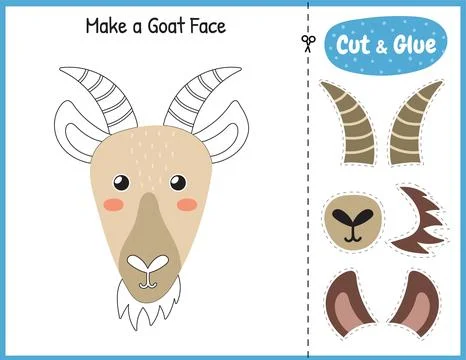 Make a goat face funny game for kids. Cut and glue educational activity page Stock Illustration