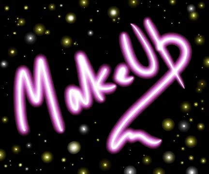 Make Up handwritten neon vector illustration on black background Stock Illustration