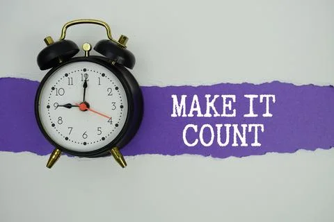 Make It Count text on purple with white paper torn ripped of horizontal and.. Stock Photos