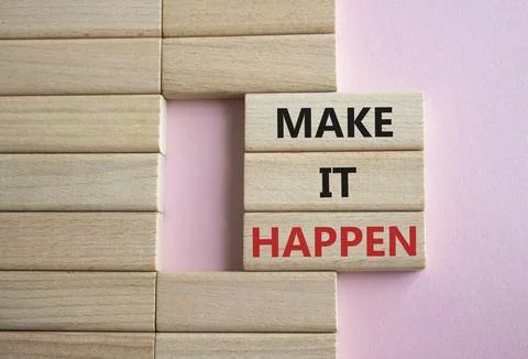 Make it Happen symbol. Concept words Make it Happen on wooden blocks. Beaut.. Stock Photos