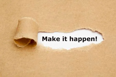 Make it happen torn paper Stockfoto's