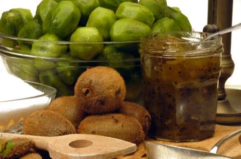 To make jam of kiwi Stock Photos