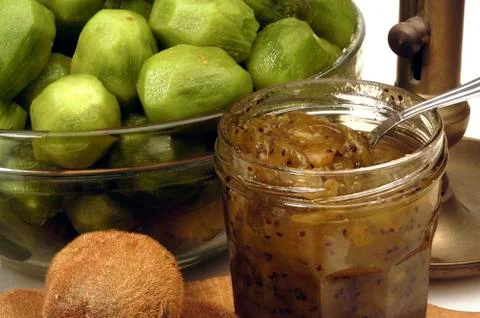 To make jam of kiwi Stock Photos