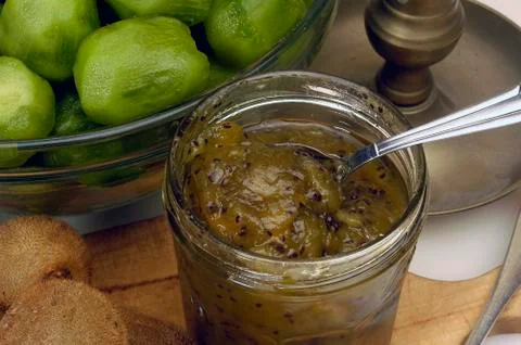 To make jam of kiwi Stock Photos