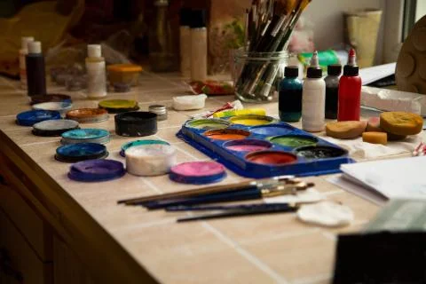 Make-up kit for professional makeup. Eyeshadow palettes, set. Professional make 写真素材