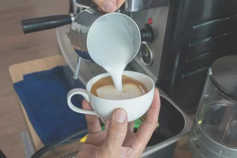 Make latte art coffee Stock Photos