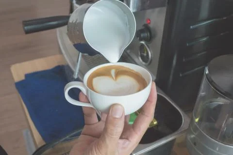 Make latte art coffee Stock Photos