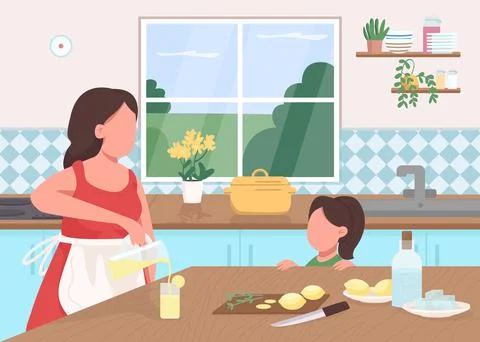 Make lemonade at home flat color vector illustration Stock Illustration