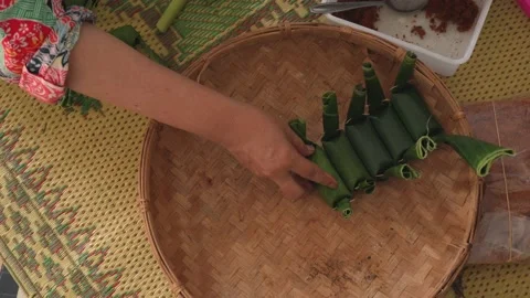 Make lemper abon sapi, Lemper shredded beef Stock Footage 221423314
