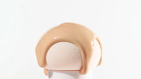 Make-up liquid beige foundation pouring on sponge, closeup. Cosmetic Dripping bb Stock Footage 167567194
