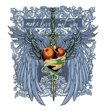 Make Love Not War Winged Heart Stock Illustration