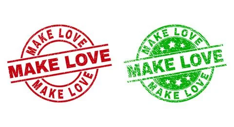 MAKE LOVE Round Watermarks Using Corroded Surface Stock Illustration