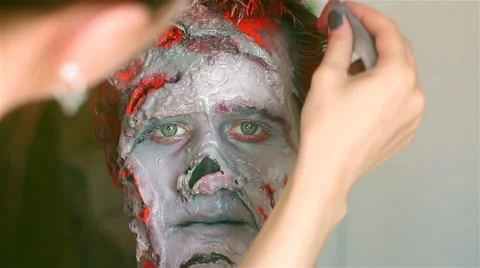 Make up making monster zombie Stock Footage 66574559