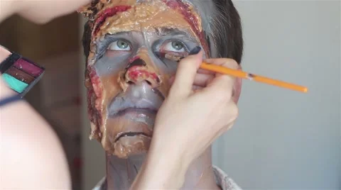 Make up making monster zombie Stock Footage 66576944